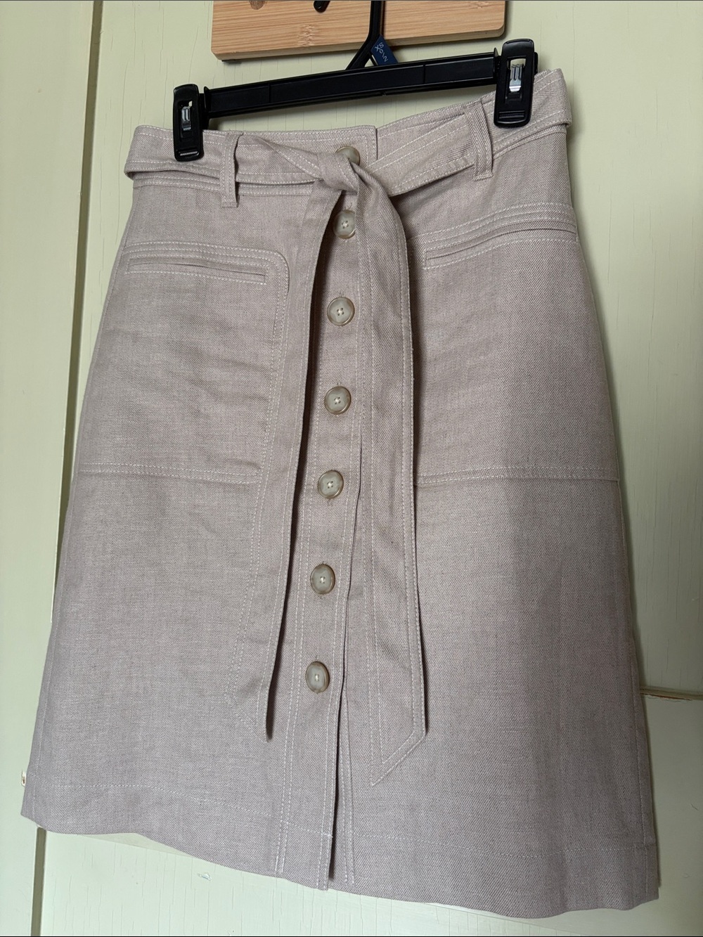 J. Crew Button-Front A-Line Skirt in Oatmeal shade